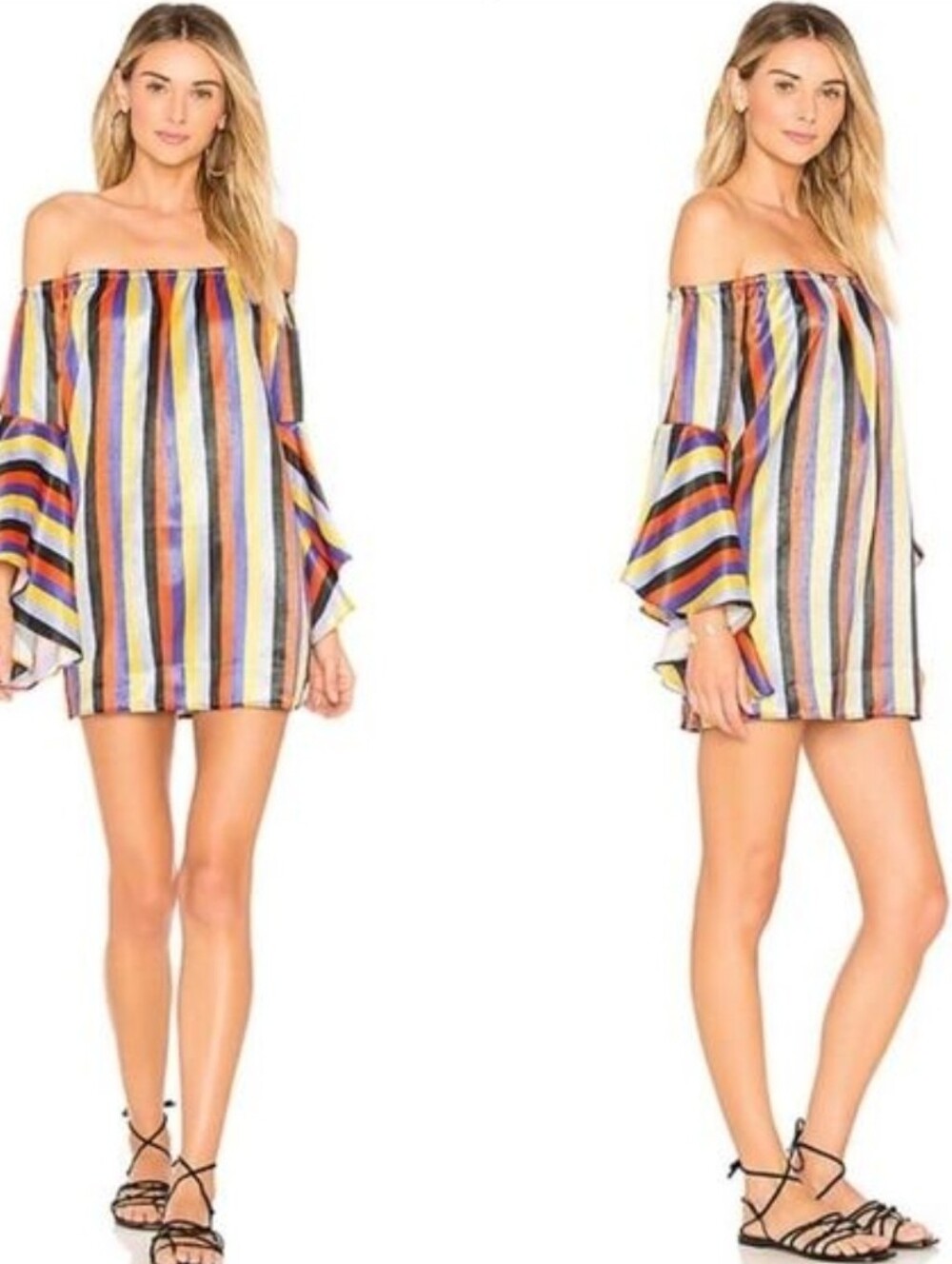 House of Harlow 1960 X Revolve Multicolor Striped Off-Shoulder Mini Dress Sz XS